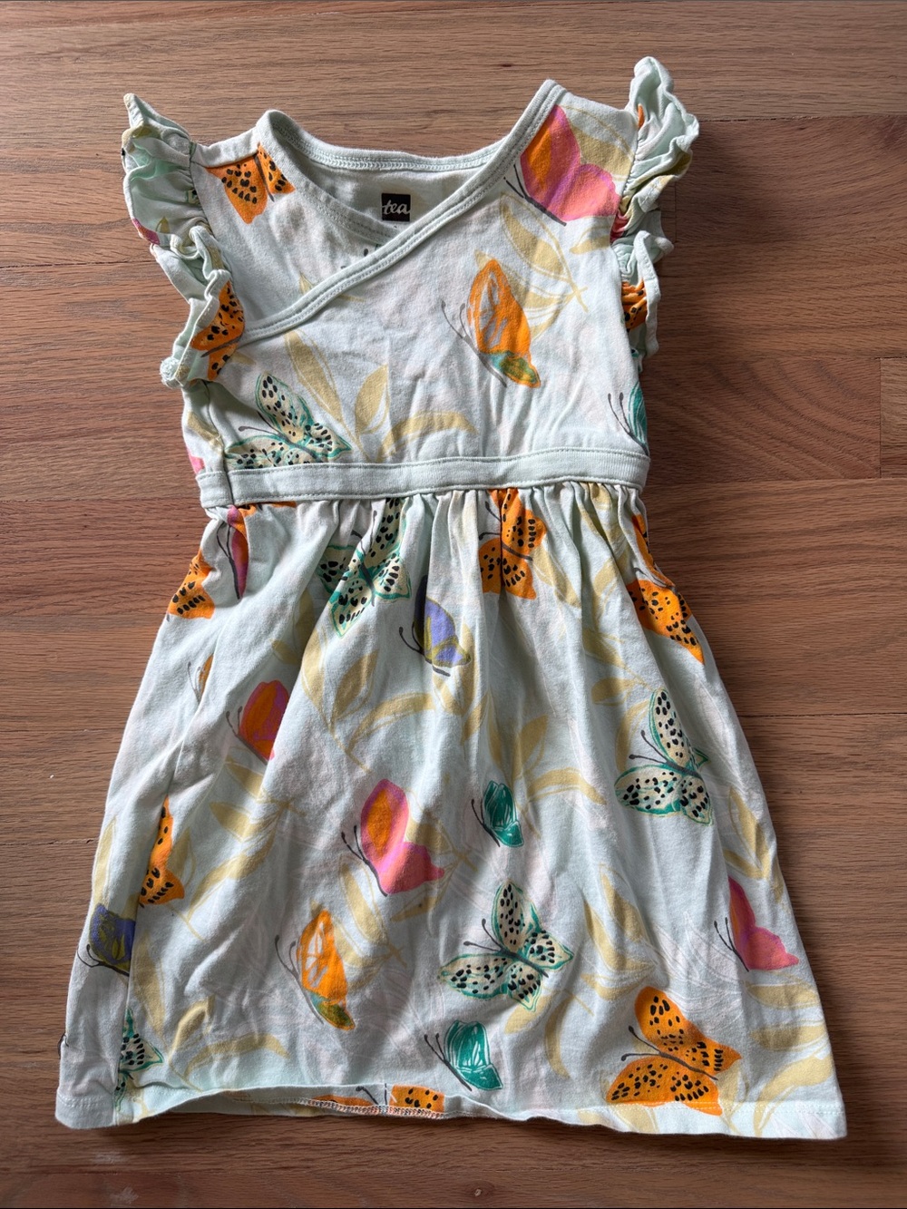 Tea Collection Butterfly Wrap-Style Toddler Girls Dress with Ruffled Sleeves